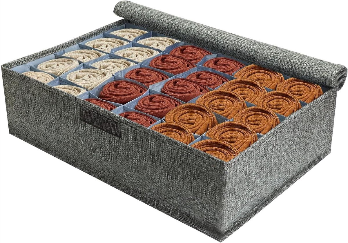 Sokken Organizer - Lade Verdeler - Kleding Opbergen - Stofdicht Deksel - 30 Cellen - Grijs