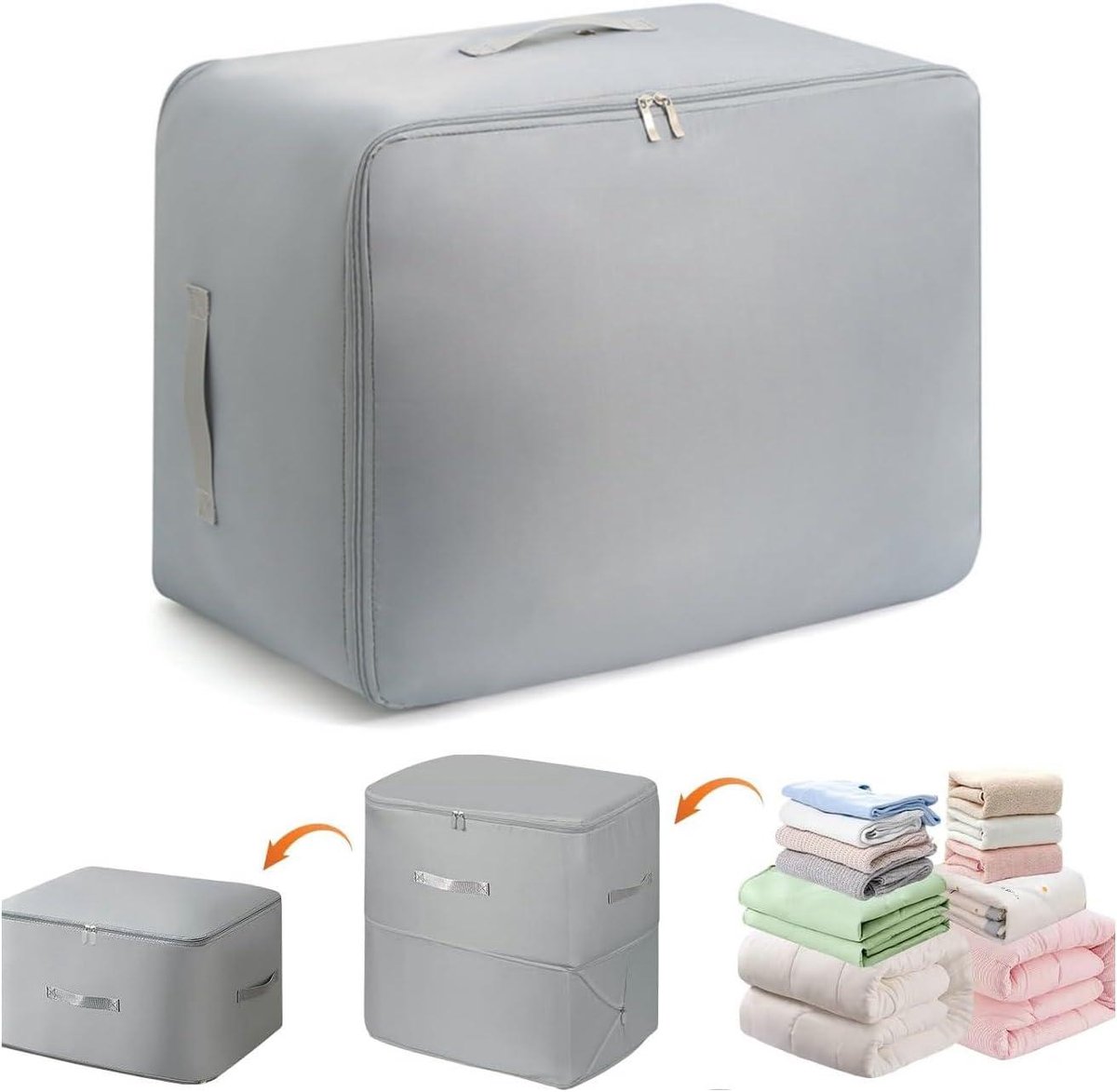 Ruimtebesparende Organizer - Opbergtas Dekbed - Efficiënt Opbergen - Zelfcompressie Functie - 54x42x30 cm - Grijs