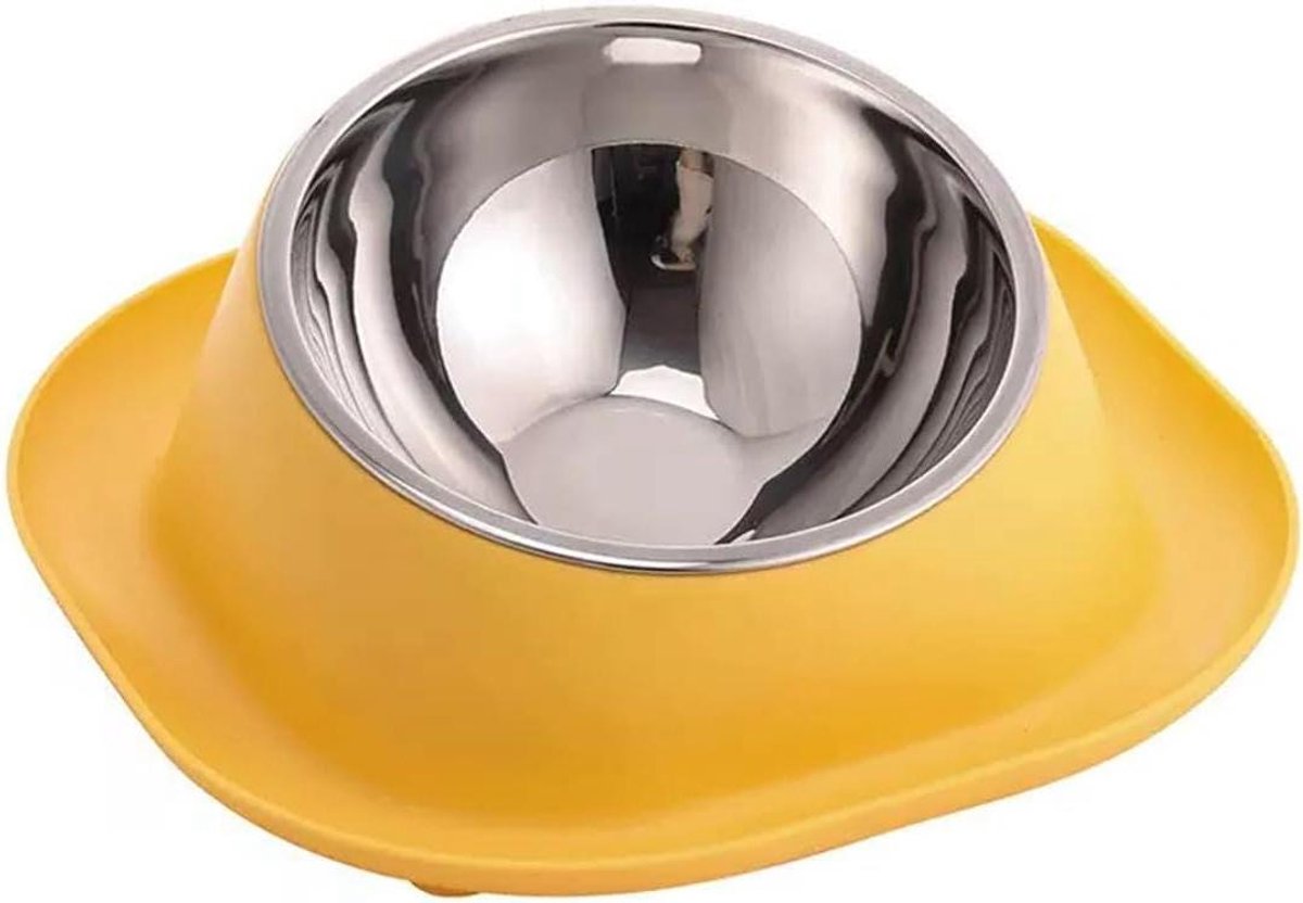 Hondenkatten Voerbak - Verhoogde Voerbak - Comfortabel Eten - 15 Graden Kantelbaar - 380ml Per Bak - Geel