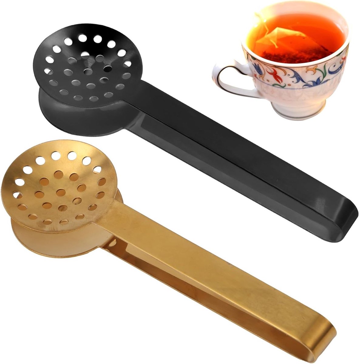 Theezeef en Pincet Set voor Theeliefhebbers - RVS Theeaccessoires voor Perfecte Thee-ervaring (Zwart, Goud)