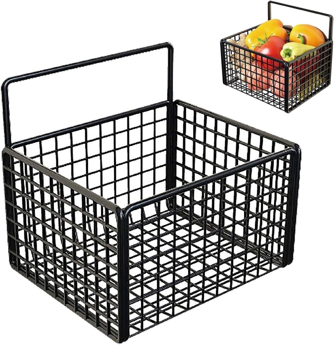 Draadmand voor aan de muur, zelfklevend en zonder boren, ideaal voor fruit, voedsel en badkamerorganisatie in zwart