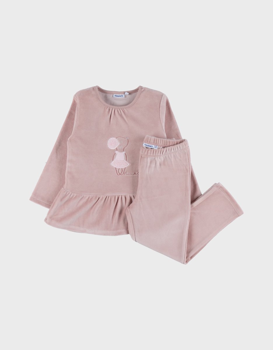 Noukie's Pyjama - Meisje - Velour - Roze - Muis - 7/8 jaar 122/128