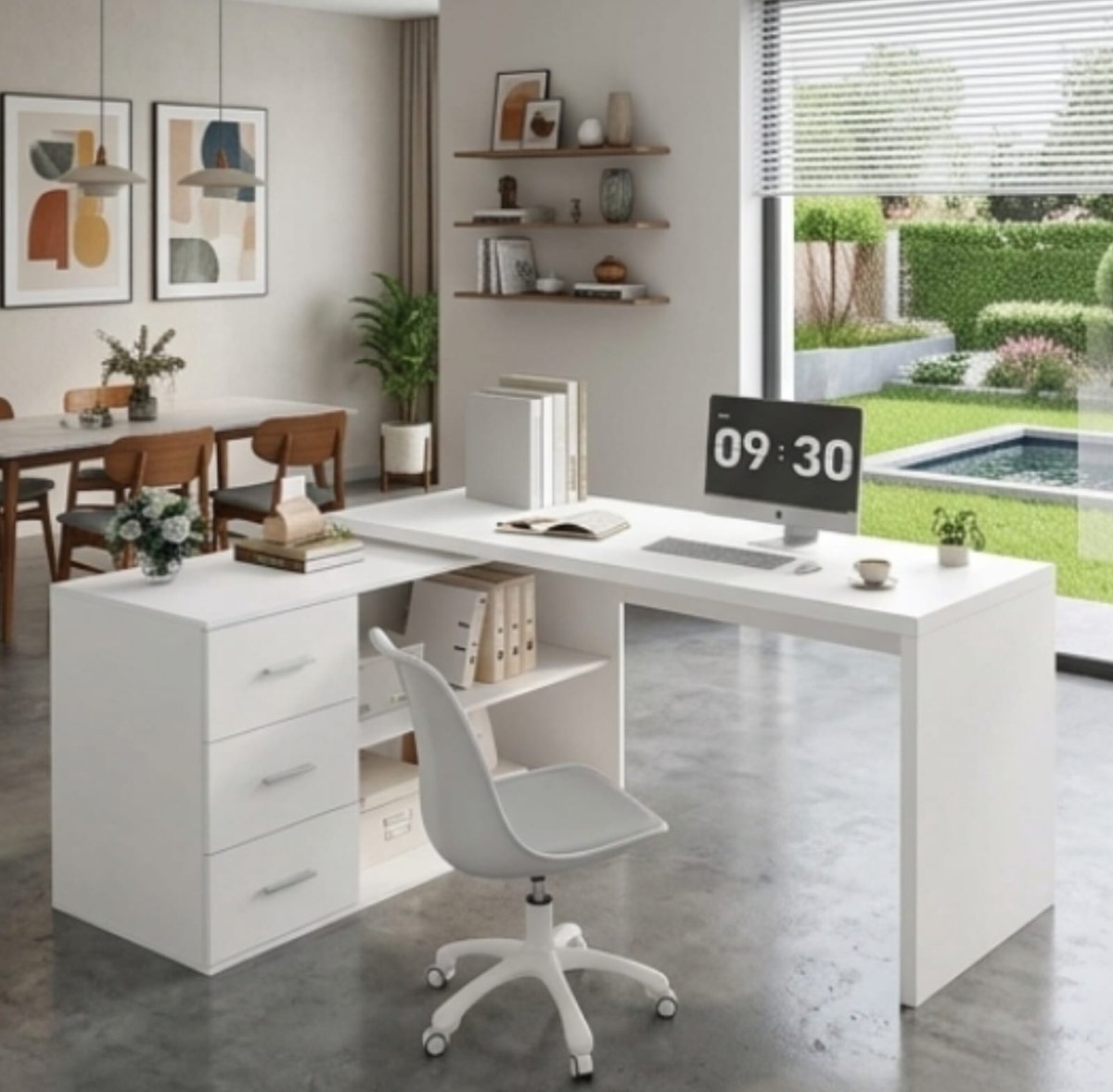 Hoekbureau L-vorm 150x50x76 cm met Laden en Opbergruimte – L-vormig Bureau / Computer Bureau / Schrijftafel voor Werk en Studie – Modern Wit – Urbanhome