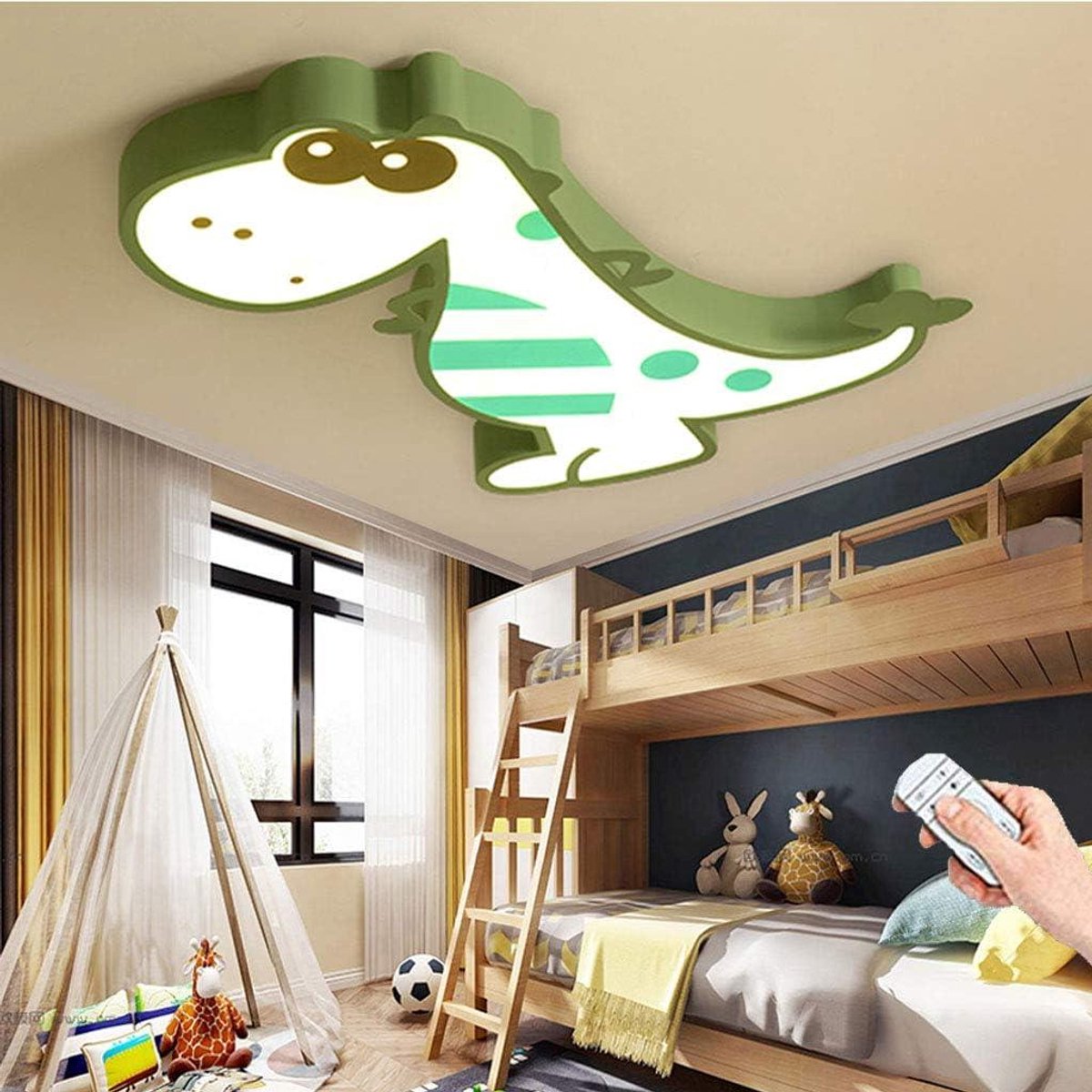 Led Plafondlamp - Dinosaurus Lamp - Kinderslaapkamer Inrichten - Traploos Instelbaar - 48 cm - Groen