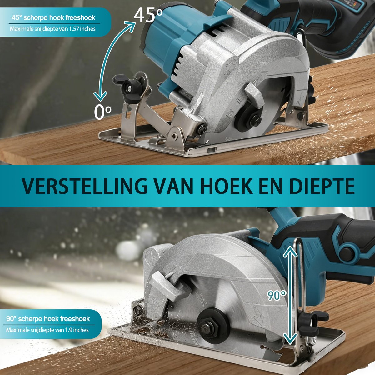 5-inch cirkelzaag, elektrische cirkelzaag met koperen motor, zaagblad, instelbare zaaghoek van 0° tot 90°, afschuining met één hand, 6200 tpm, blauw(Zonder elektrische handgreep) – foto 5