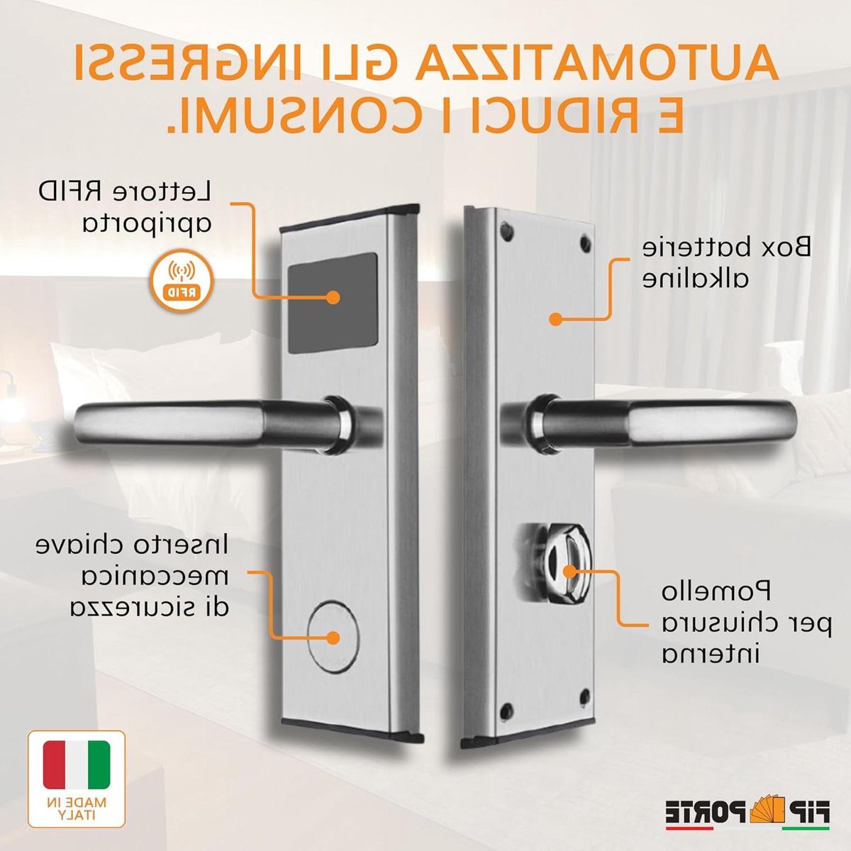 Elektronisch Deurslot - RFID Handgreep - Toegangscontrole Hotel - Energiebesparende Tas - 24 x 7 cm - Staal