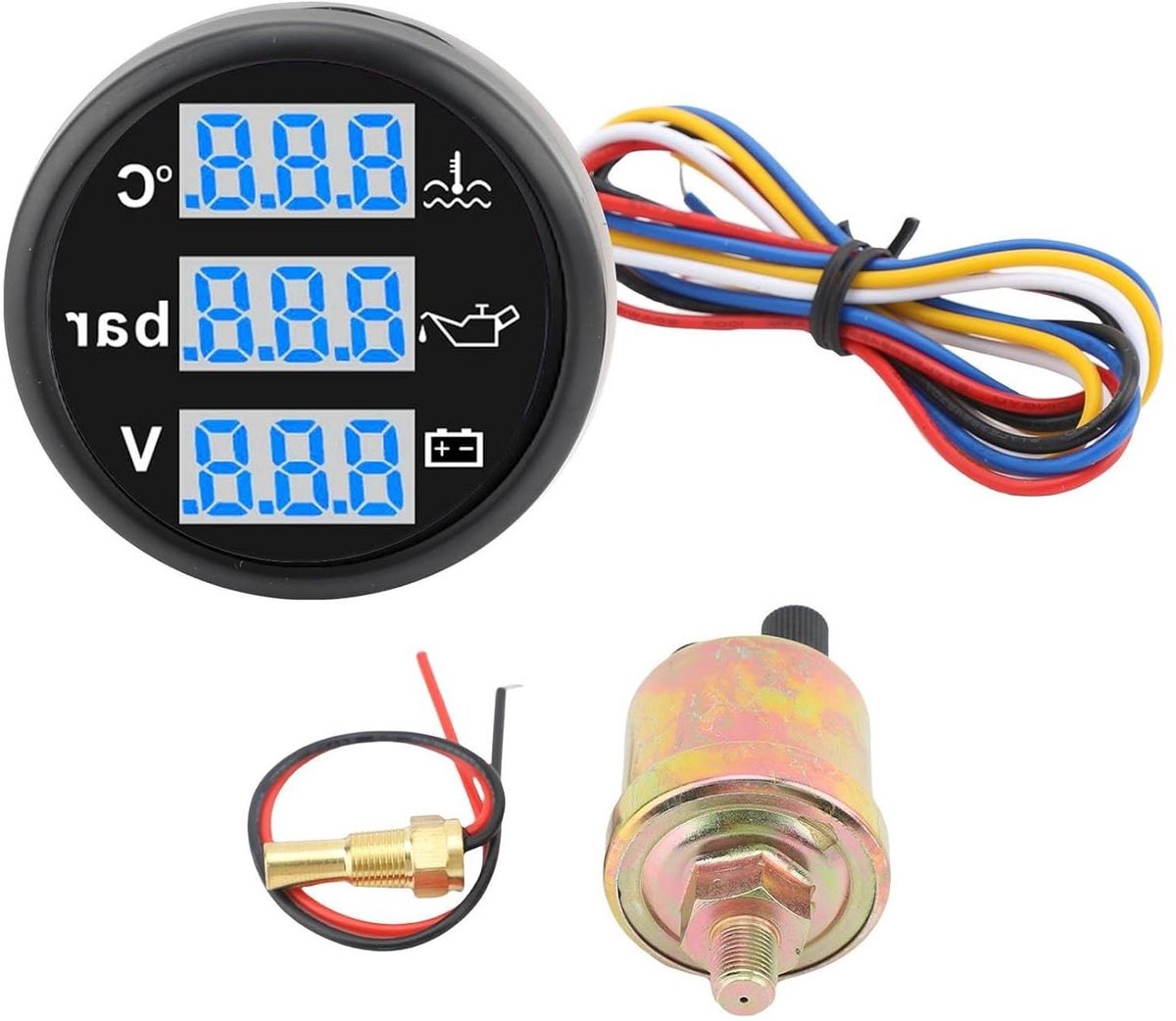 Digitale Meter 3-in-1 - Triple Gauge Set - Motor Bewaken - IP67 Waterdicht - 52 mm - Zwart