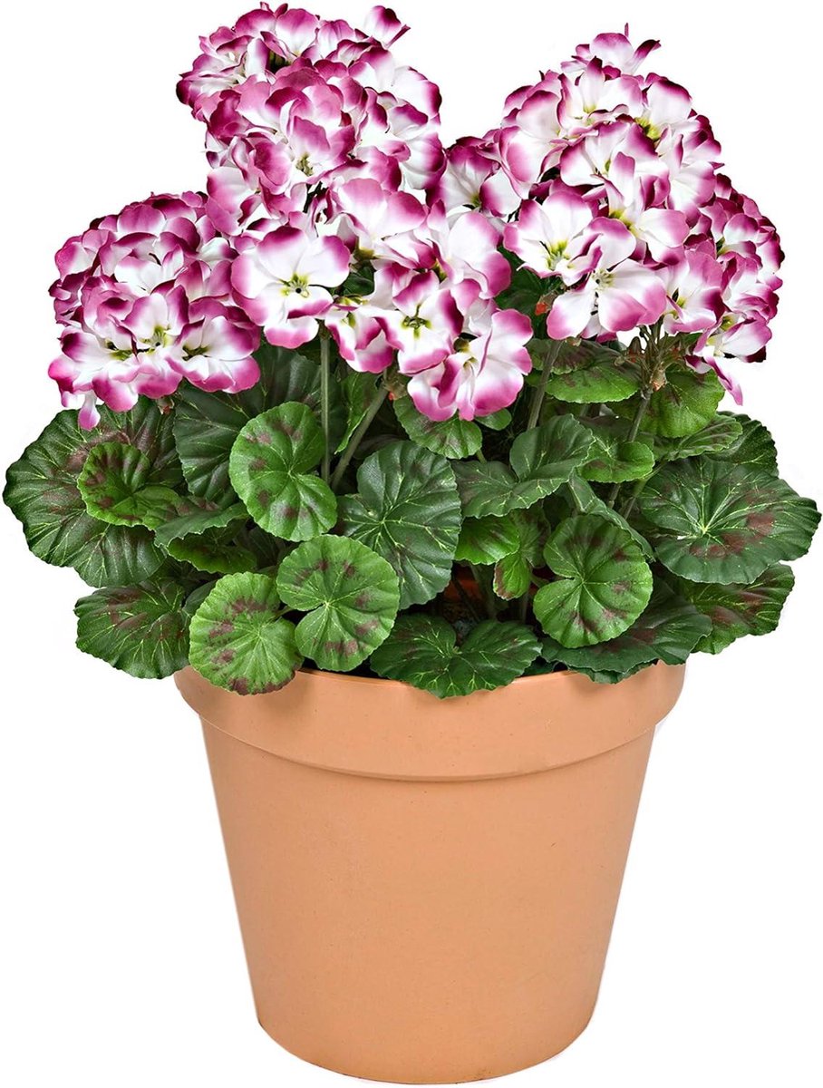 Kunstplant Geranium Terracotta - Nep Plant Patio - Buiten Decoratie - Zelfnivellerend - 50 cm - Paars Wit