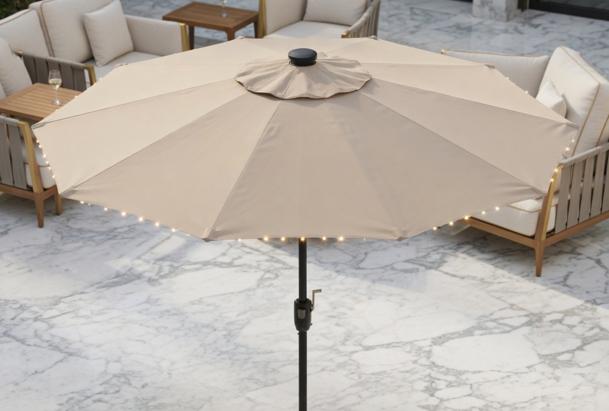 Extra Grote Rechthoekige Tuinparasol 200x380 cm met LED Verlichting, UV-Bescherming, Windbestendig, Waterdicht Polyester & Zwengelbediening – Terrasparasol voor Tuin, Balkon & Horeca – Medahomestore