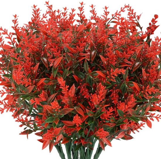 Kunstlavendel Boeket - Nep Lavendel - Huis Decoratie - UV Bestendig - 8 Stuks - Oranje Rood