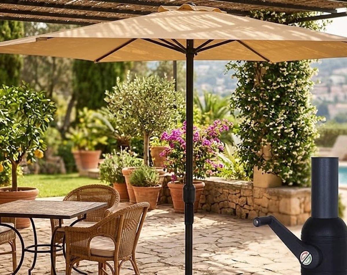 Luxe Shanghai Oosterse Tuinparasol Ø 270 cm – 24 Glasvezel Baleinen met Kantelfunctie en UV-Bescherming – Crème