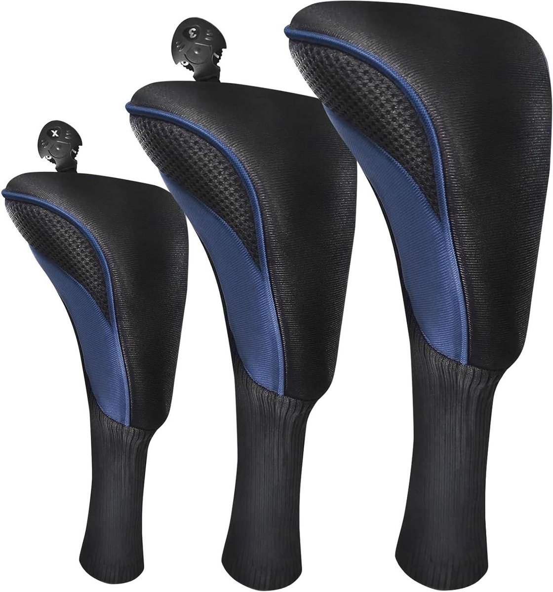 Golfclub Hoesjes - Hoofdbeschermers Golf - Golfclubs Beschermen - Verwisselbare Nummers - 3 Stuks - Marineblauw