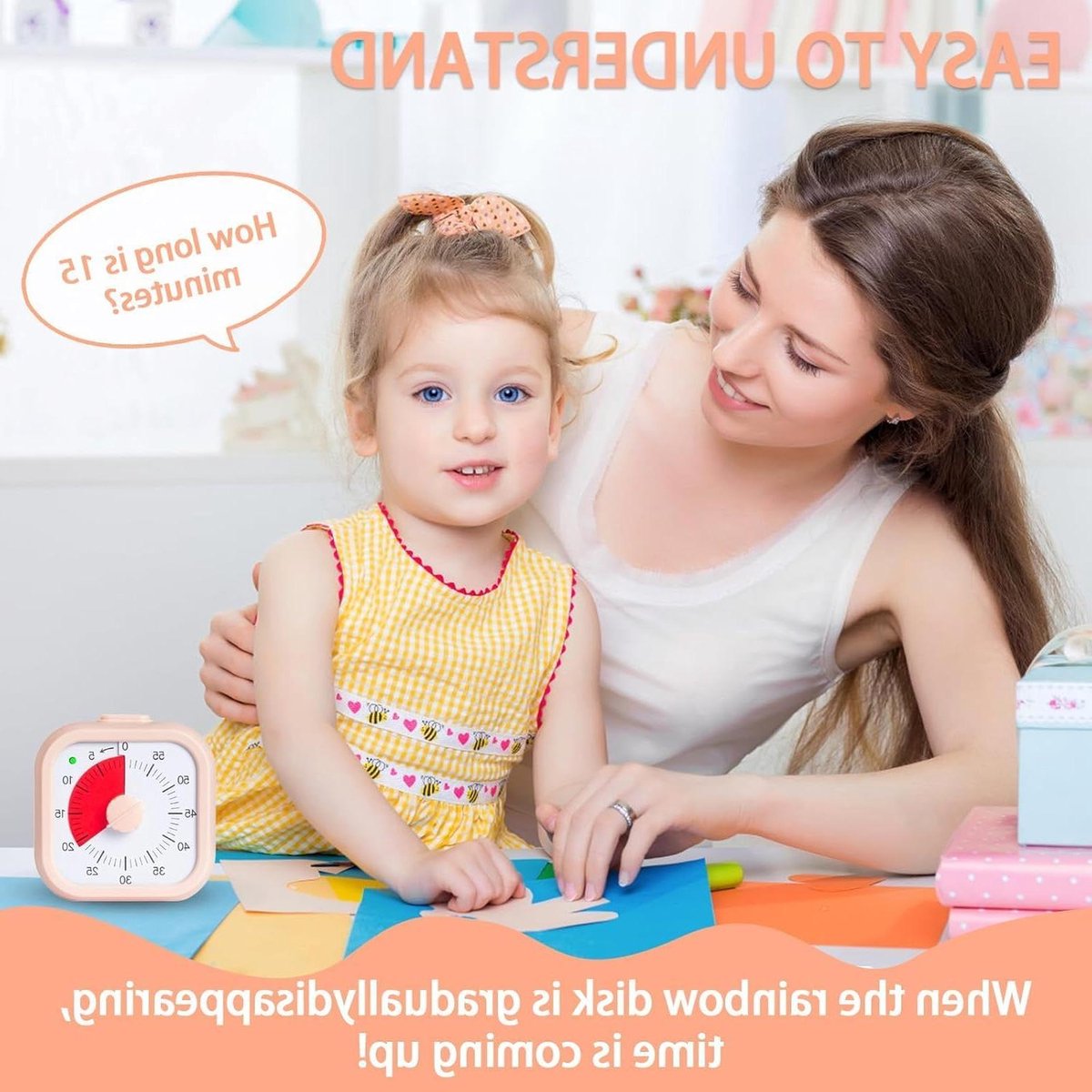 Visuele timer - Kindertimer Tijdmanager - Kind focussen - Geen geluid - 12x8 cm - Roze