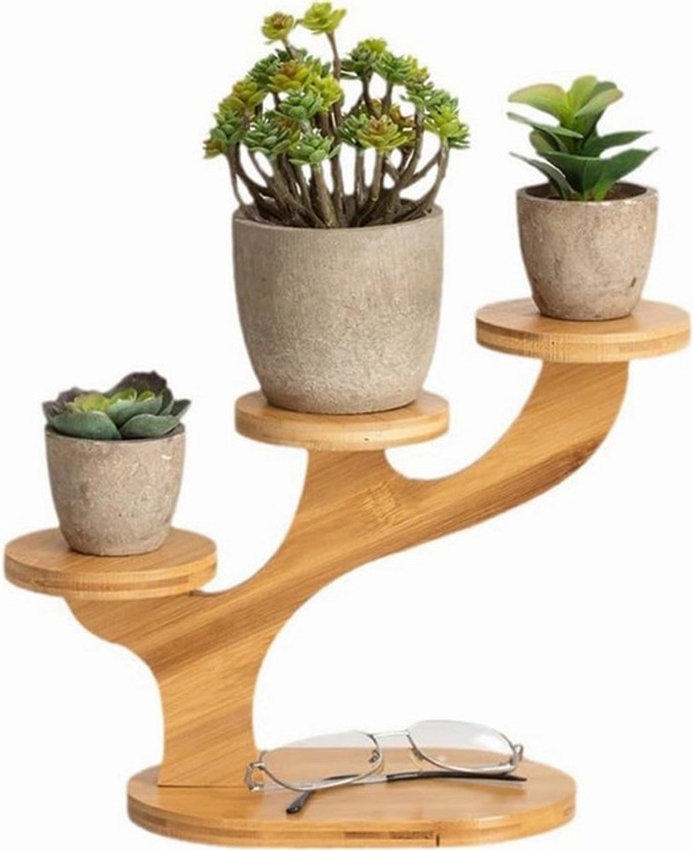 Sierra, plantenstandaard van hout, plantenrek voor de vensterbank, ronde plantenstandaard voor op tafel, plantenstandaard voor het bureau voor kantoor, slaapkamer (3 standen)