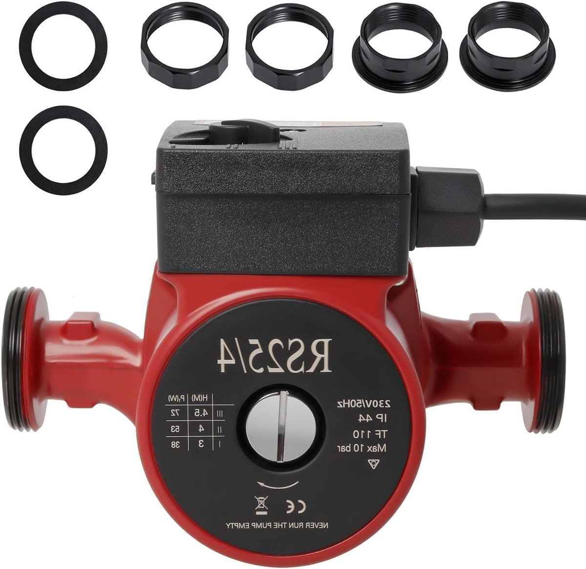 Circulatiepomp Verwarming - Warmwaterpomp - Verwarmingswater Circuleren - Drie Snelheden Instelbaar - 180 mm Inbouwlengte - Rood