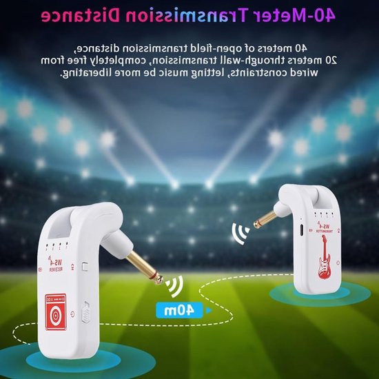 Draadloos Gitaar Systeem met Oplaadbare Zender en Ontvanger voor Elektrische Gitaar, Bas en Blazers - Plug and Play, 48K/16 Bit Geluidskwaliteit — afbeelding 2
