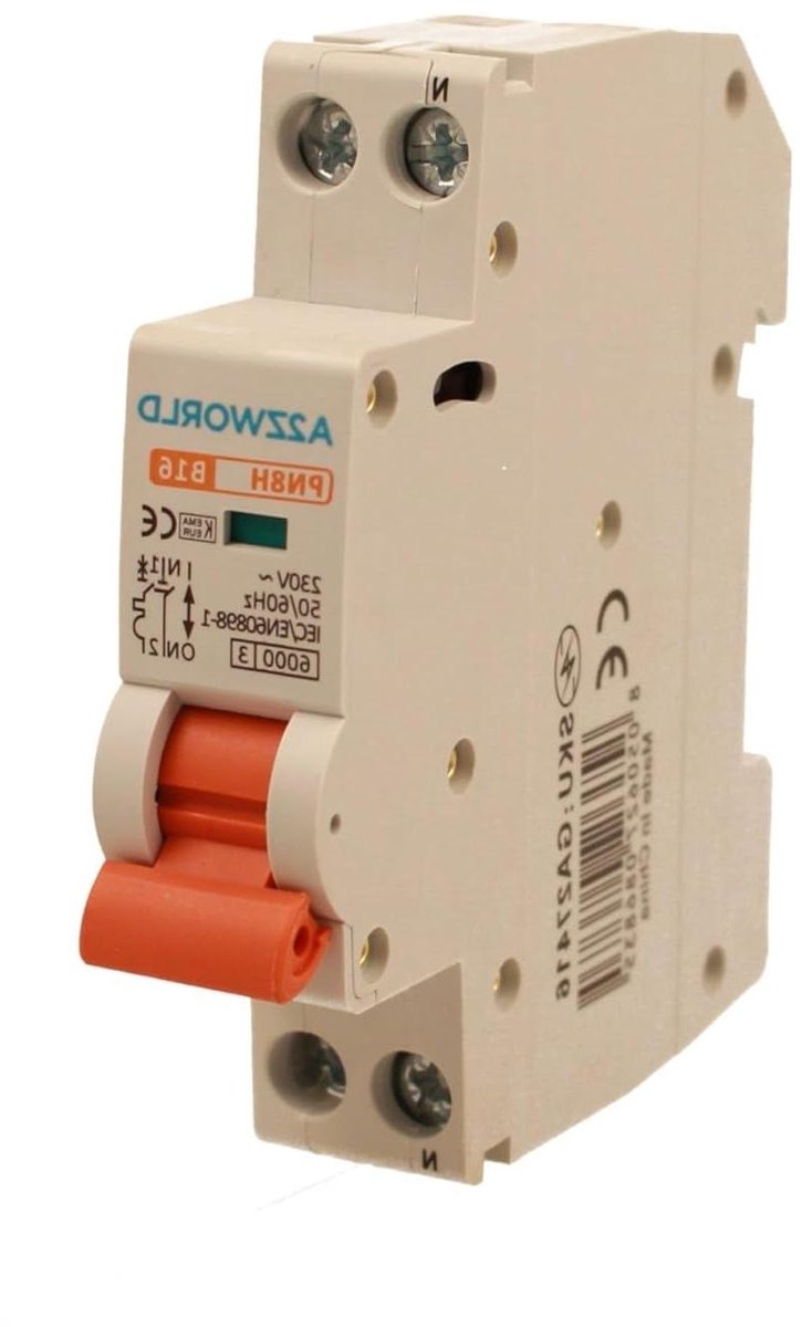 Stroomonderbreker B16 - Zekering Automaat - Circuit Beveiliging - 6 kA Kortsluitvast - 1 Module - Wit