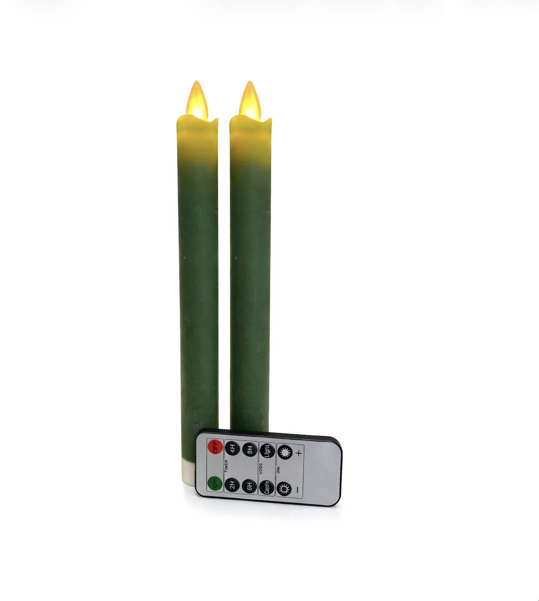 Foryouliving - LED kaarsen met bewegende vlam 2x - Groen - Green - Afstandsbediening - Dinerkaars rustiek wax 24.5 cm - LED kaars batterij - Timer