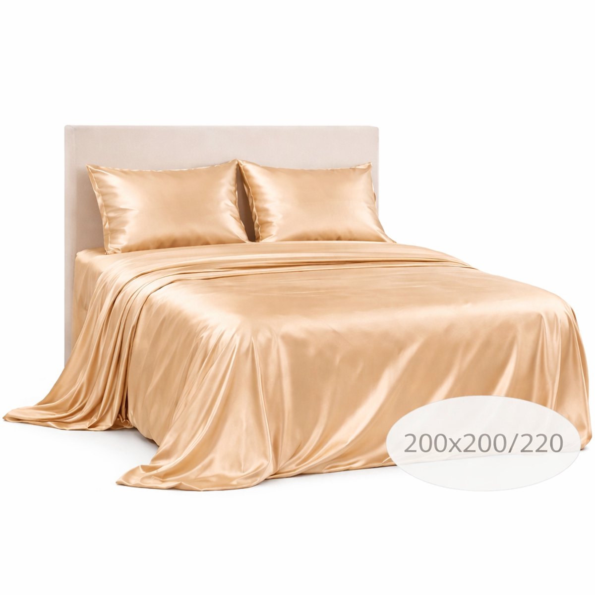 Satijnen Dekbedovertrek - Champagne - 200x200/220 - Luxe & Koel - Zacht & Ademend - Incl. Kussenslopen