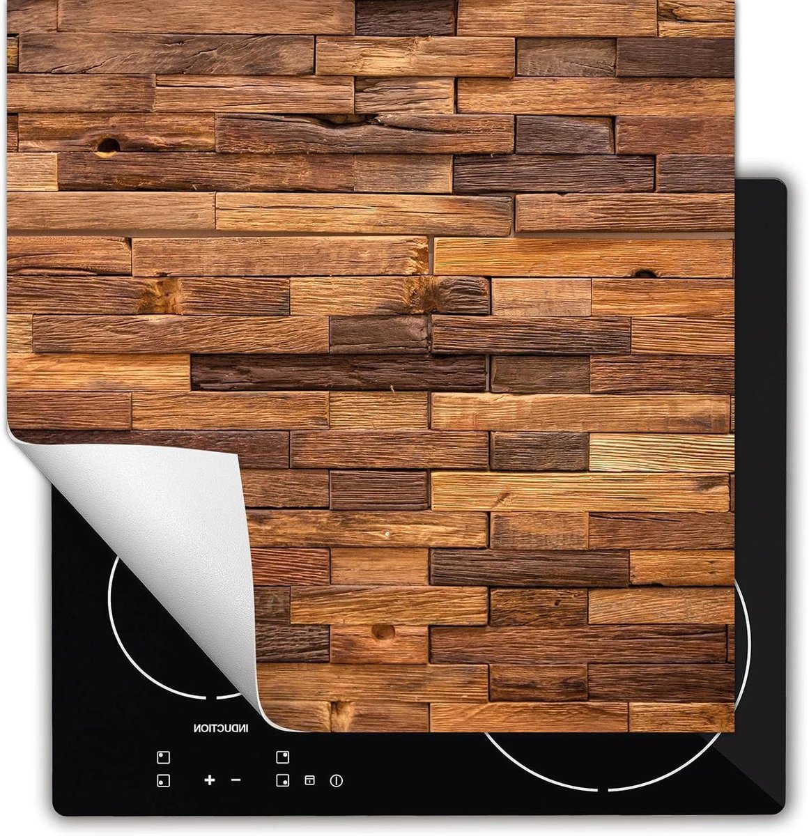 Inductie Beschermer - Kookplaat Mat - Keuken Werkruimte - Antislip Vinyl - 60x52 cm - Hout Bruin