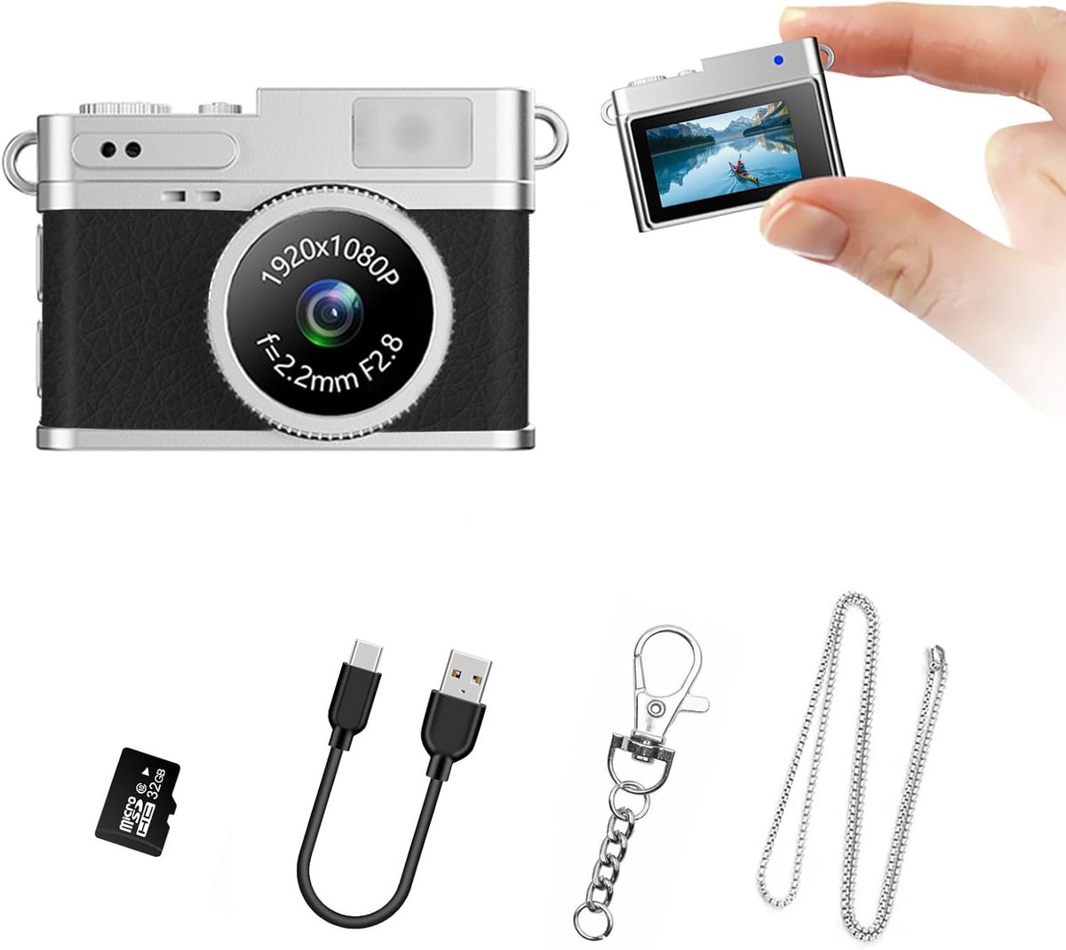 Digitale Camera - Mini Digitale Retro Camera - FHD 720P Sleutelhanger Camera met 0.96" Scherm - Inclusief 32GB Kaart & Verrassingsbox - Draagbare Pocket Camera voor Kinderen & Studenten - Zwart