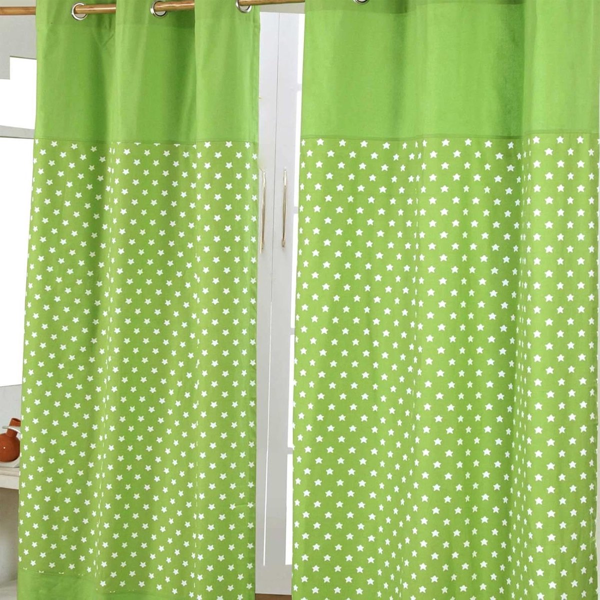 Katoenen Ooggordijn - Ring Top Gordijn - Woonkamer Aankleden - Zware Katoenen Stof - 117x137 cm - Groen