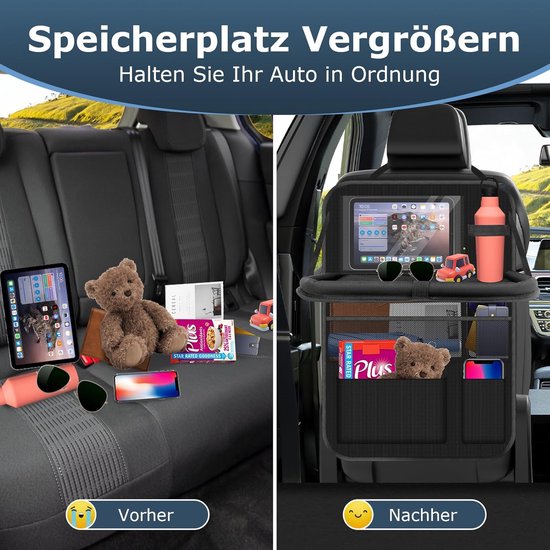 Auto Organizer - Grote Ruggengraatbeschermer voor Achterbank - Multifunctionele Waterdichte Rits Organizer met Opklapbare Tafel, Tablethouder & Veel Vakken - Zwart - 1 Stuk — afbeelding 2