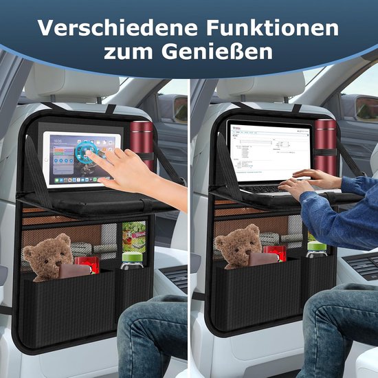 Auto Organizer - Grote Ruggengraatbeschermer voor Achterbank - Multifunctionele Waterdichte Rits Organizer met Opklapbare Tafel, Tablethouder & Veel Vakken - Zwart - 1 Stuk — afbeelding 5