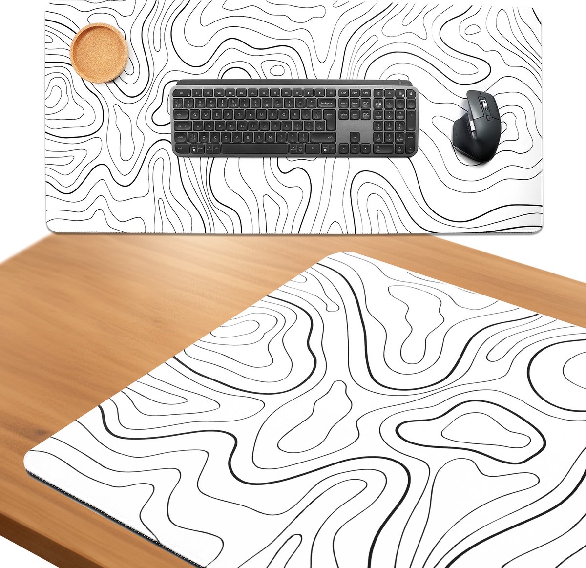 Bol.com What's Goods - XXL Grote Muismat - 90x40 cm - Topografisch - 4 mm - Wit aanbieding