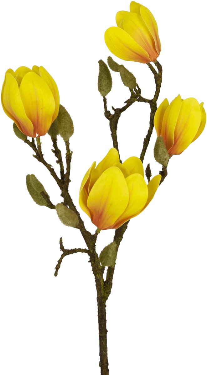 Easyplants | Kunstbloem Magnolia 50 cm geel/oranje | Zijde | Nepbloemen | oranje | Onderhoudsvrij | Kant-en-klaar