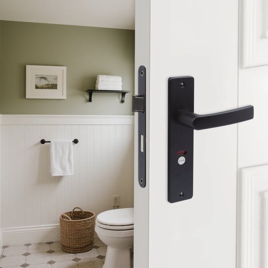 Slotman Solutions Complete Deurbeslagset WC63/8 Mat Zwart | Deurklinkset met WC Insteekslot | Toiletgarnituur Aluminium | Voor Toilet- en Badkamerdeuren