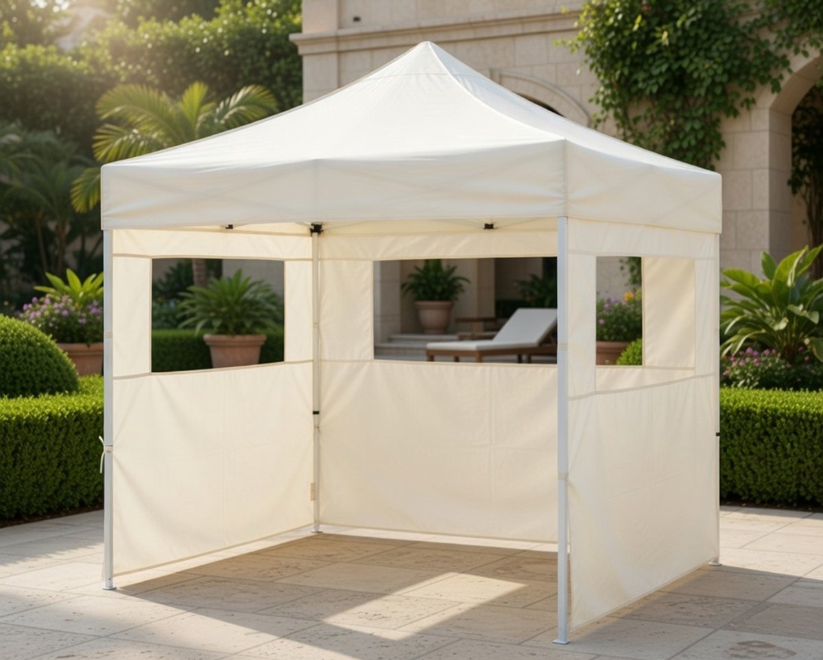 Luxe Vouwbare Tuinpaviljoen 3x3m – Waterdichte Partytent met 2 Zijwanden – Snelle Montage Zonder Gereedschap – Stevige Stalen Constructie – MedaHomeStore