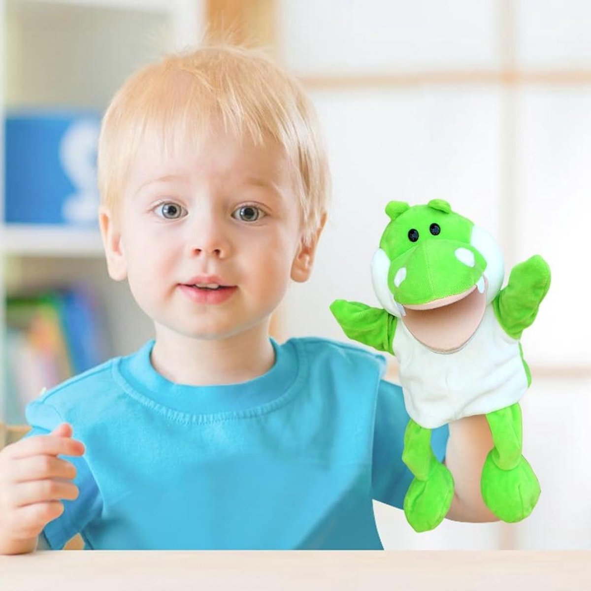 Handpoppen Pluche Dieren - Poppen voor Kinderen - Verhalen Vertellen - Beweegbare Open Mond - Maat M - Multicolor