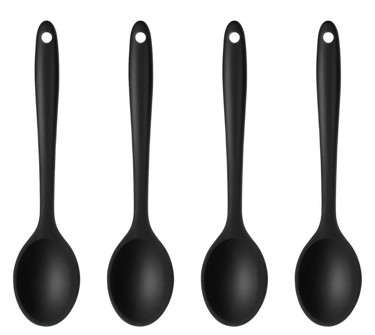 Siliconen Eetlepelset 4 ST. Zwart | Hittebestendig & Vaatwasserbestendig | Anti-aanbaklaag & 100% BPA-vrij | Eetlepel, Lepel, Roerlepel, Kooklepel | Lepel met haakje | Keukengerei, Kookgerei Zwart