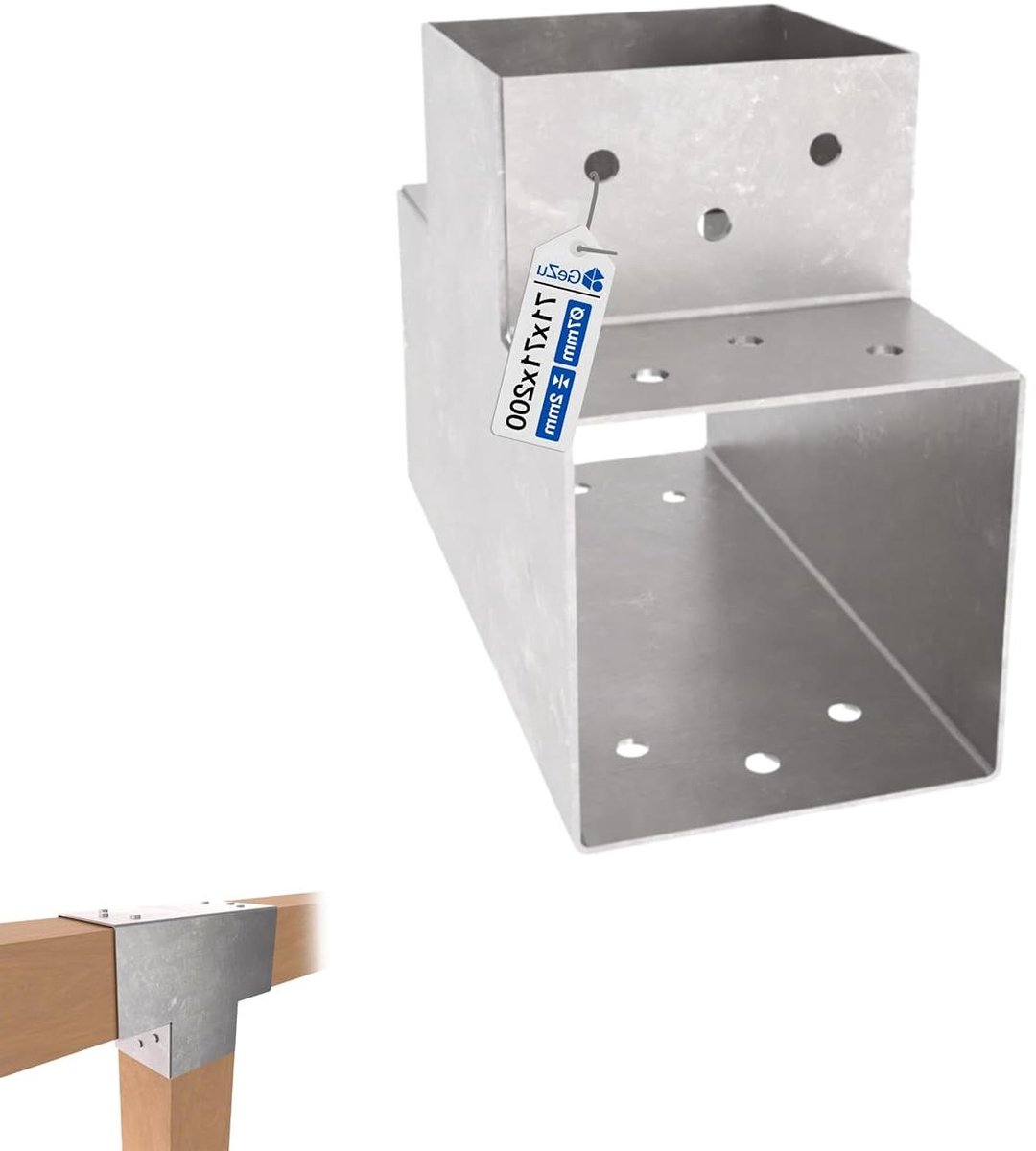 Paalverbinder T-vorm - Hoekbeugel Paviljoen - Houten Constructies Bouwen - Thermisch Verzinkt Staal - 71x71 mm - Zilverkleurig