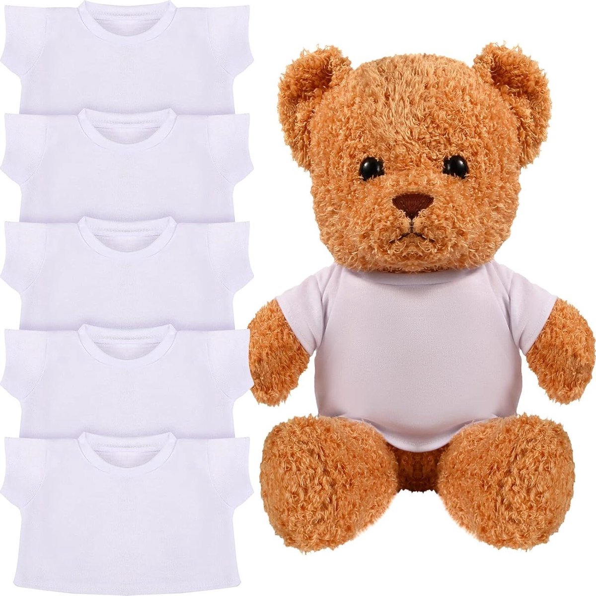 Beer Kleding T-shirt - Pluche Pop Kleding - Poppen Aankleden - Zachte Stoffen Details - 6 Stuks - Wit