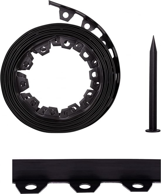Graskanten maairand, zwart, lengte, gazonrandband, bloembedden, tuinpaden, gazonbegrenzing, flexibele palissade, gazonplaten voor tuin, binnenplaats, park, zwart, 10 cm x 10 m