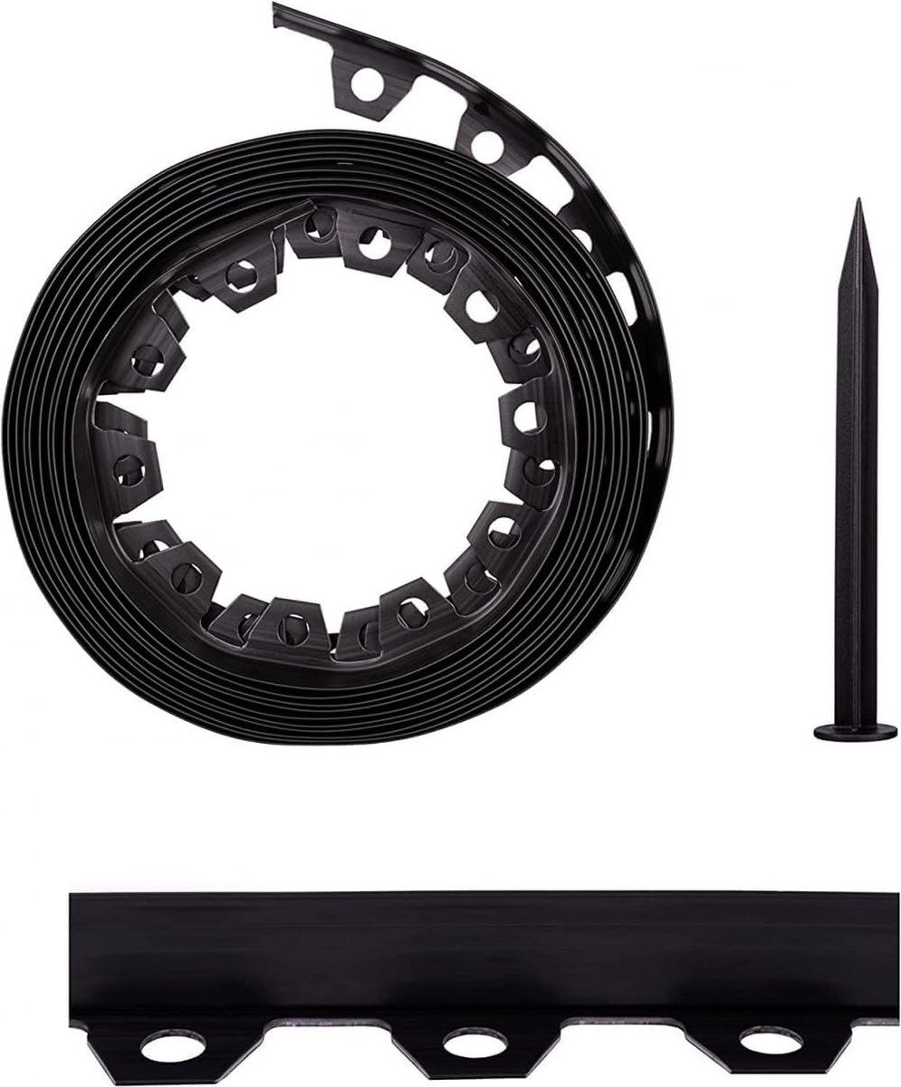 Graskanten maairand, zwart, lengte, gazonrandband, bloembedden, tuinpaden, gazonbegrenzing, flexibele palissade, gazonplaten voor tuin, binnenplaats, park, zwart, 10 cm x 10 m