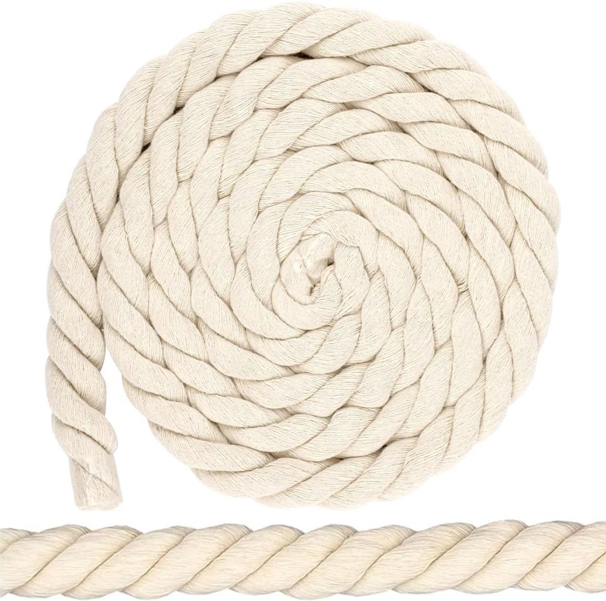 Dikke Katoenen Touw van 20mm en 4m in Beige - Perfect voor Decoratie, DIY Projecten, Tuinieren en Cadeauverpakking - Sterk en Duurzaam Touw voor Macramé en Creatieve Klussen
