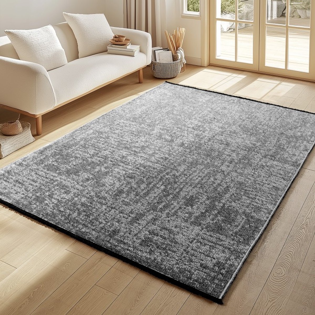 TapisTrend Designer tapijt Grijs 80x150 cm Binnenkleed, gemarmerd patroon, katoenchenille, bohemian stijl, platgeweven