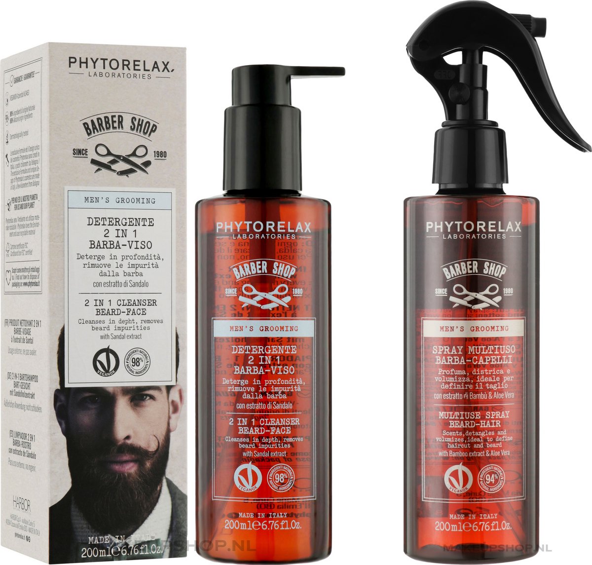 Phytorelax Baard & Haar Verzorgingsset voor Mannen – 2-in-1 Cleanser + Multi-Use Spray – Reiniging, Verzorging & Styling – 200+200ml