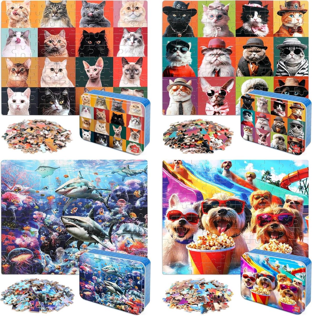 Kinderpuzzels - Legpuzzels Set - Educatief Leren - 4 Verschillende Puzzels - 100 Stukjes - Multicolor