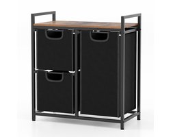 Wasmand Kast - Badkamerkast - Opbergmeubel - Wassorteerder - Kast met Wasmand - Zwart + Rustiek bruin