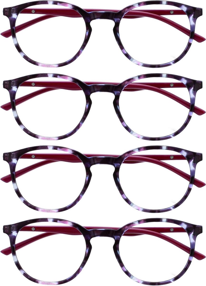 Leesbrillen Set - Leesglazen Bril - Duidelijk Zien - Ronde Montuur - 4 Pairs - Paars Schildpad