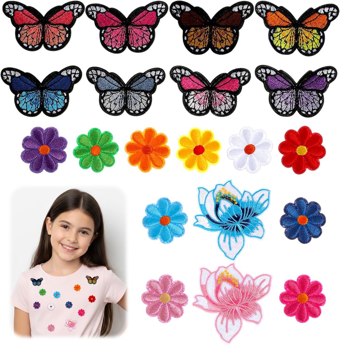 Set van 20 Vlinder Strijkplaten voor Textiel, Bloemen en Patches voor Kleding, Jeans en DIY Creaties