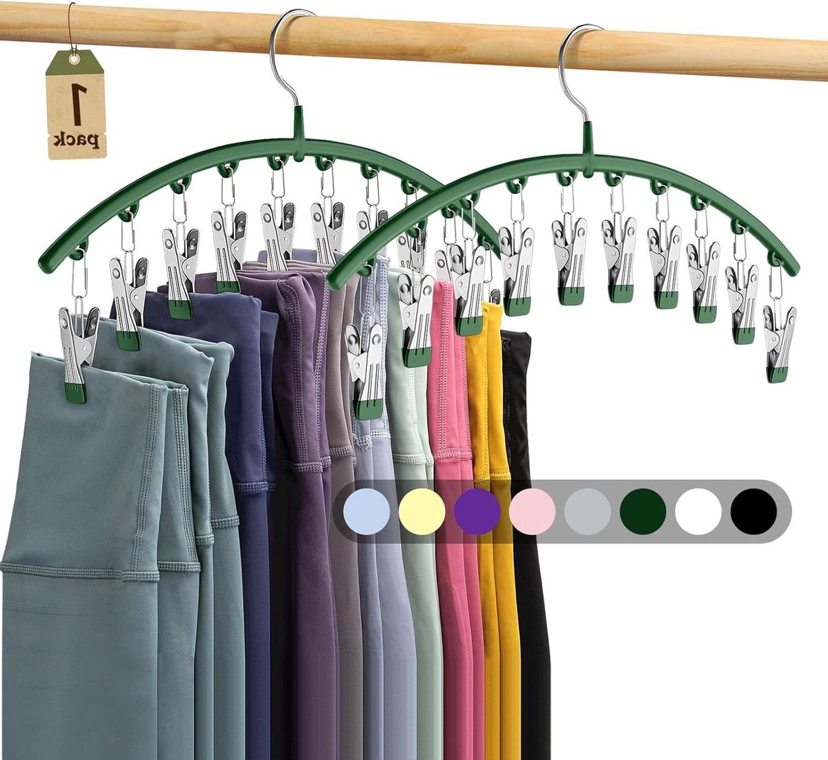 Legging Organizer - Broekhanger Clips - Kleding Opbergen - 10 Clips - 1 Stuk - Groen