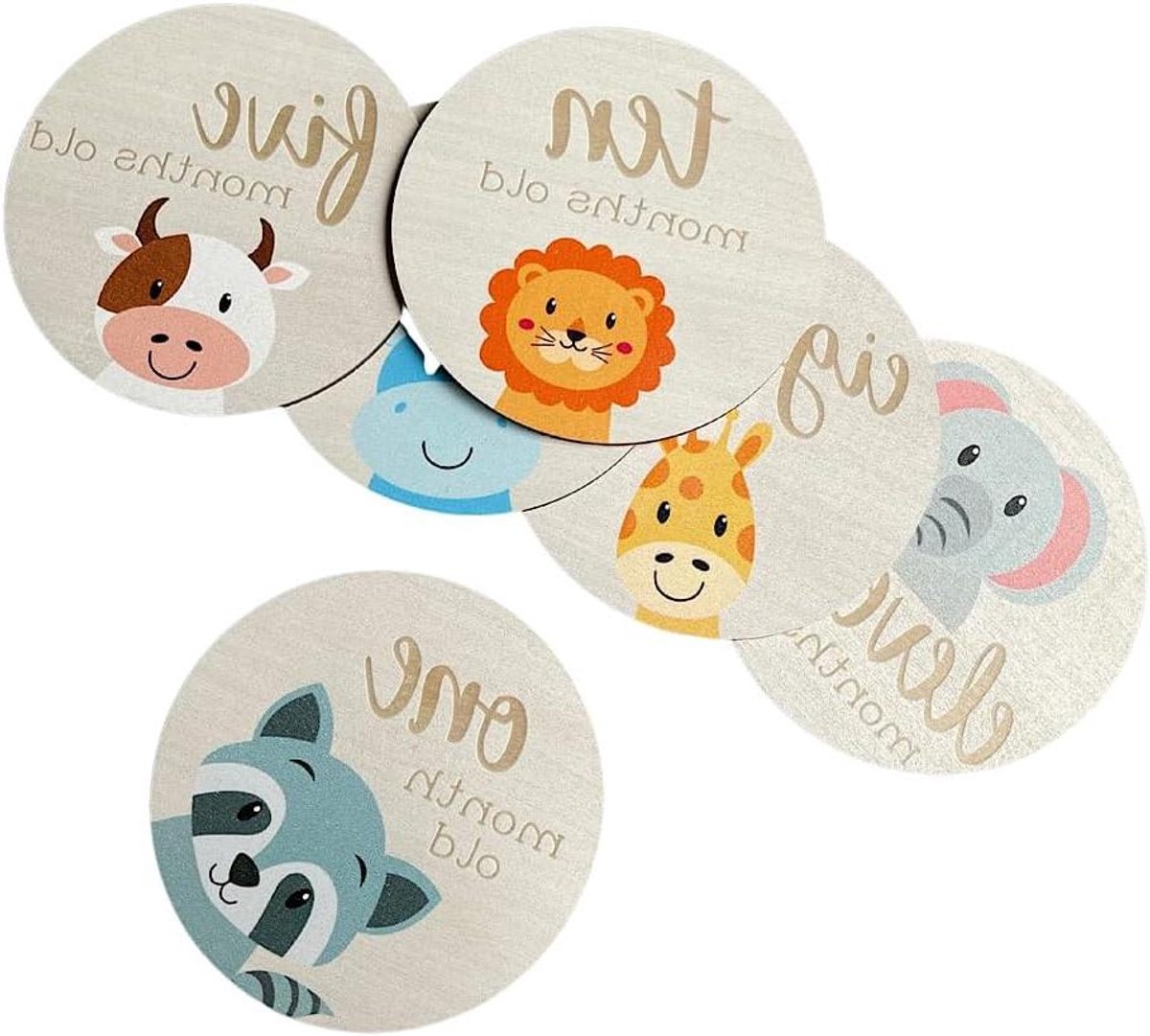 Babymijlpaalkaarten Hout - Herinneringskaarten Baby - Babyfoto's Maken - 13-delige Set - 10 cm Diameter - Natuurlijk Hout