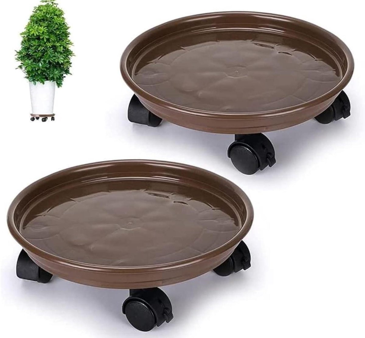 Plant Caddy met Wielen - Bloemenkar Roller - Planten Verplaatsen - Verstevigd Ontwerp - 33 cm - Bruin