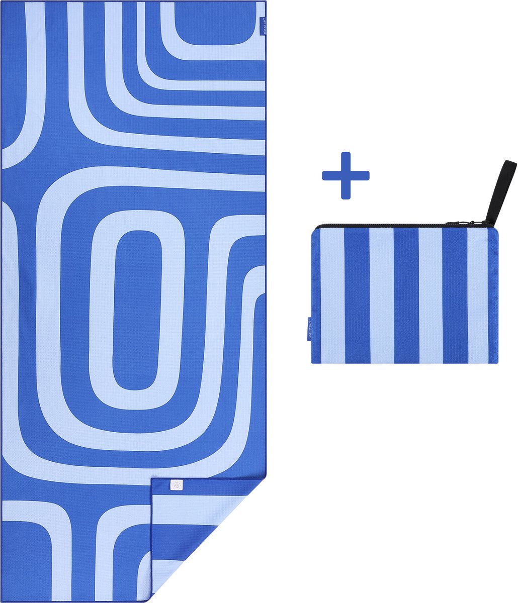 PIECE OF SUN® - Luxe Duurzaam Strandlaken 90x200 cm + Beach Pocket – Blauw – Zandvrij Sneldrogend Microvezel Badlaken – XXL Strandhanddoek – 85% Gerecycled – Cadeau Vrouw & Man - Vaderdag Cadeau
