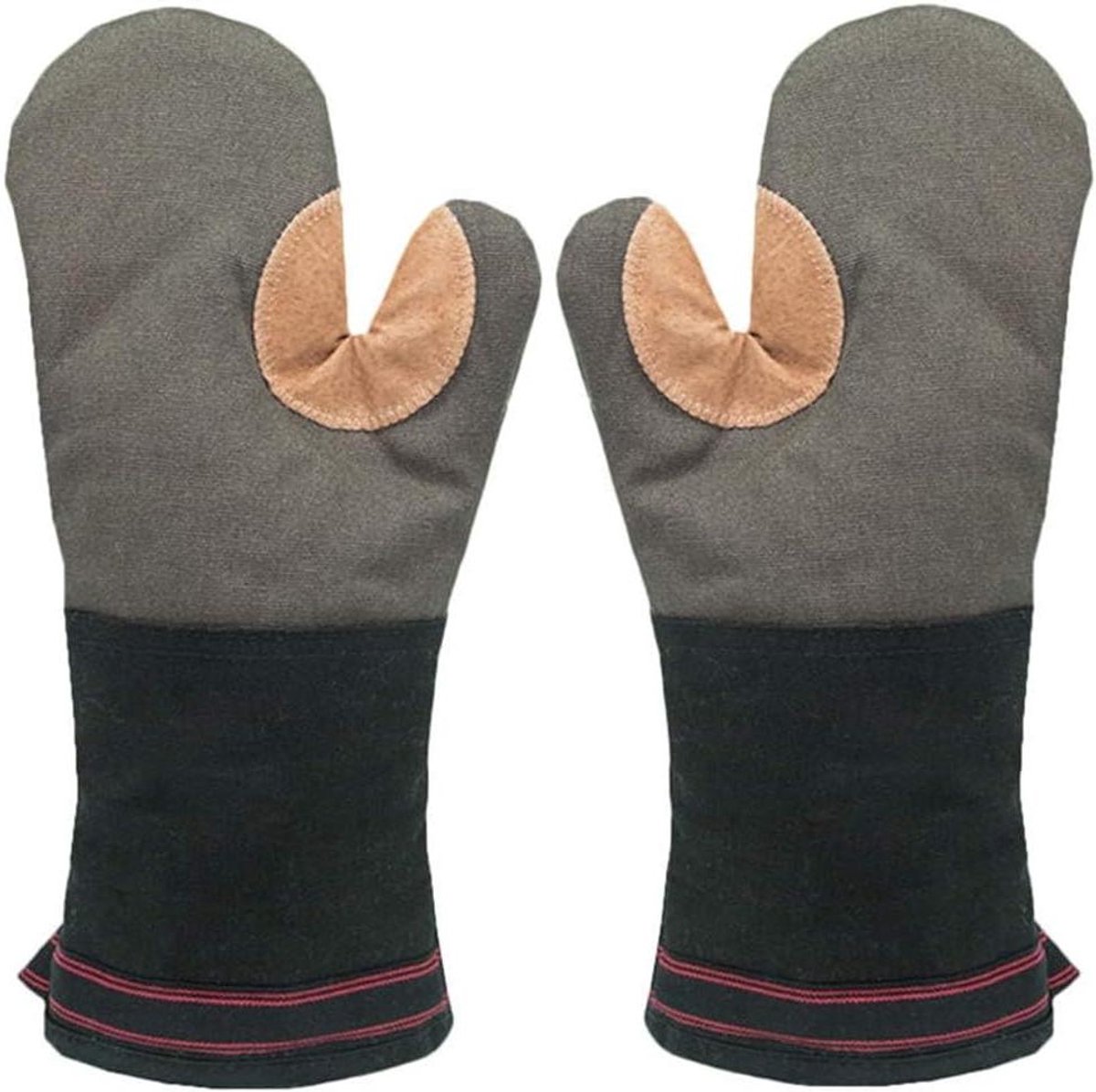 Ovenwanten Keuken - Ovenhandschoenen Bakken - Bescherming Tegen Hitte - Versterkt Leder Duimdeel - 35 cm Lengte - Grijs